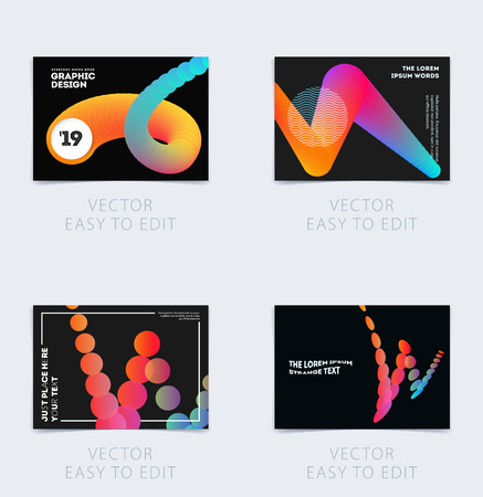 Design of brochure smooth soft template. Creative abstract set, annual report, horizontal cover, flyer in A4 with colourful lines waves for branding, exhibition. Business vector presentation.のイラスト素材