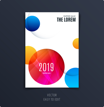 Abstract design brochure in modern style, creative catalog, flyer in A4 with colourful circles for branding, presentation, marketing kit. Business vector coverのイラスト素材