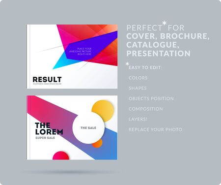 Set of Design of brochure smooth soft template. Creative abstract set, annual report, horizontal cover, flyer in A4 with colourful round shapes for branding, exhibition. Business vector presentationの写真素材