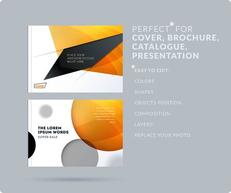Set of Design of brochure smooth soft template. Creative abstract set, annual report, horizontal cover, flyer in A4 with colourful round shapes for branding, exhibition. Business vector presentationの写真素材