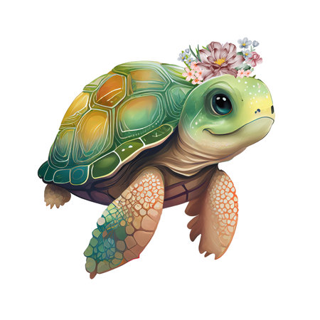 Cute Baby Sea Turtle Colorful Sublimation Designs, Sea Turtle, Ocean Lover Animals, Sea Turtle Printable Digital Files , Watercolor style isolated on white background.の素材