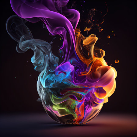 Abstract colorful smoke on dark background. 3d rendering, 3d illustration, Generative AIの素材
