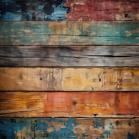 Colorful painted wood wall - texture or background. Close up.の素材