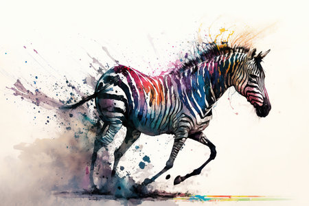 Watercolor painting of a zebra running in the wind. Vector illustration.の素材