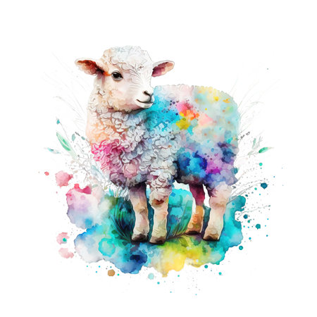 Watercolor portrait of sheep isolated on white background. Hand drawn illustrationの素材
