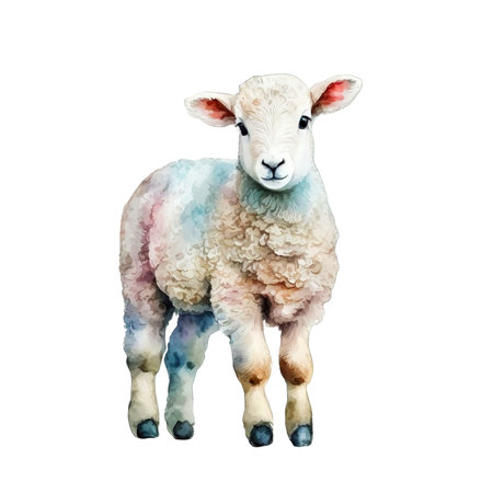 Watercolor sheep isolated on white background. Hand painted watercolor illustration.の素材