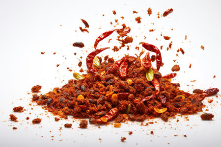 Chilli powder isolated on white background. Red hot chili pepper.の素材