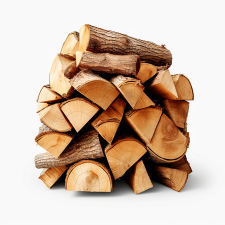 Pile of firewood isolated on white background.の素材