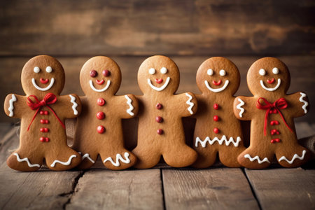 Christmas homemade gingerbread cookies on wooden background. New Year and Christmas concept.の素材