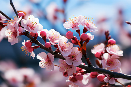 Beautiful blooming tree outdoors on spring day, closeup viewの素材