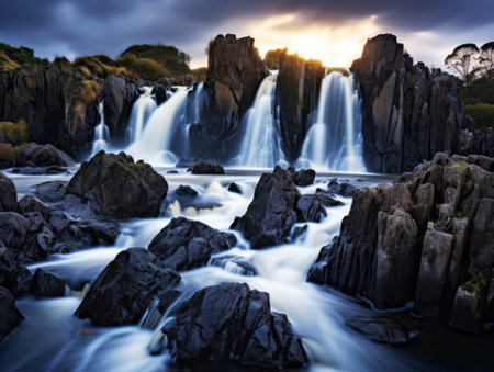 Long exposure of a waterfall in New Zealand. Long exposure photography.の素材