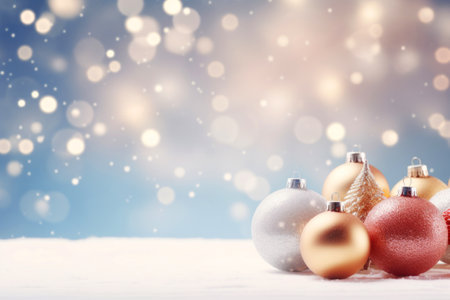 Christmas background with colorful baubles on bokeh background.の素材