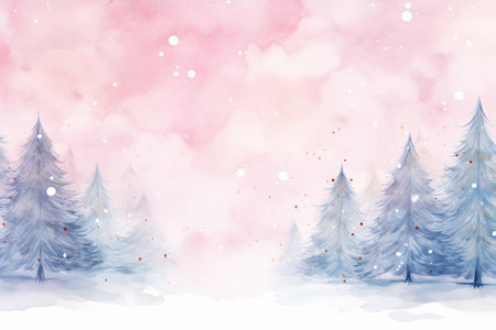 Watercolor christmas tree with snowflakes soft pastel colors backgroundの素材