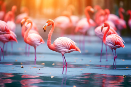 Flamingo in the lake, pink flamingo in the pondの素材