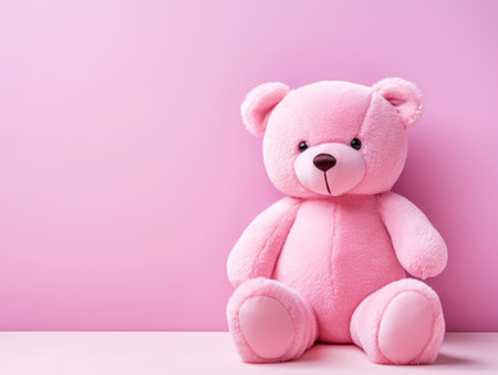 Cute teddy bear on a pink background with copy space.の素材
