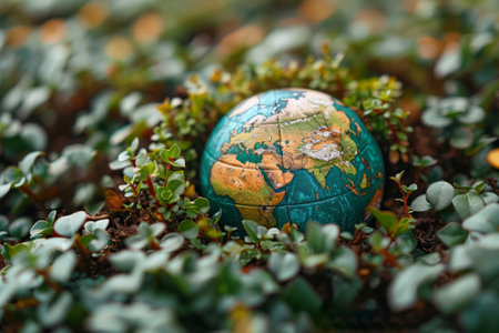 Vibrant Globe Representing Earth Day Nestled Among Lush Greenery Signifying Environmental Careの素材