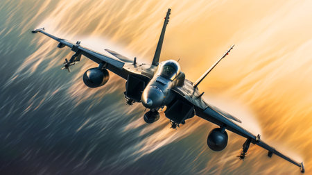 Jet fighter in flight with motion effectの素材