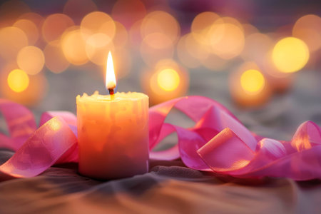 Candles for World Cancer Day, pink ribbon in focusの素材