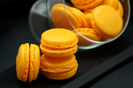 Yellow Macaron in a glass vase close up