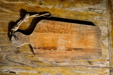 Wood rough chopping board, organic aged wooden tableの写真素材