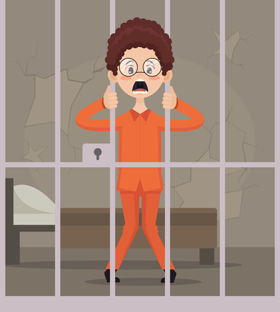 Prisoner man character in jail. Vector flat cartoon illustrationのイラスト素材