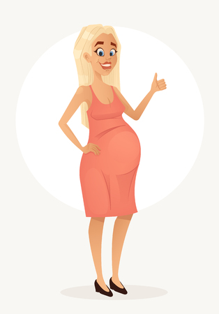 Happy smiling pregnant woman character showing ok sign. Vector flat cartoon illustration.のイラスト素材