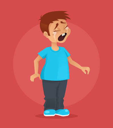 Little boy character crying. Vector flat cartoon illustrationのイラスト素材