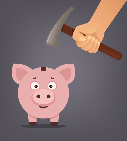 Hand with hammer. Financial crisis problems. Vector flat cartoon illustrationのイラスト素材