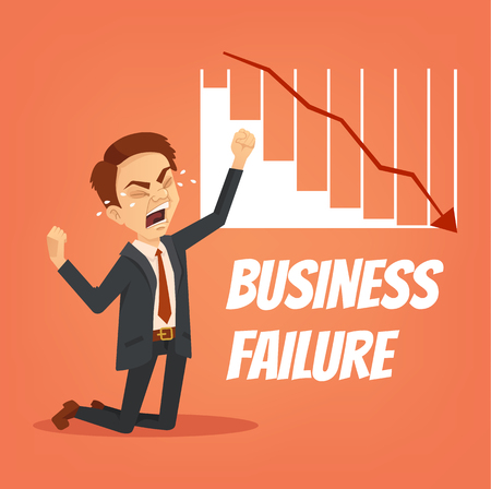 Unhappy. Business failure. Vector flat cartoon illustrationのイラスト素材