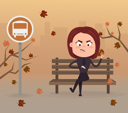 Angry casual business woman looking at camera. Vector flat cartoon illustrationのイラスト素材