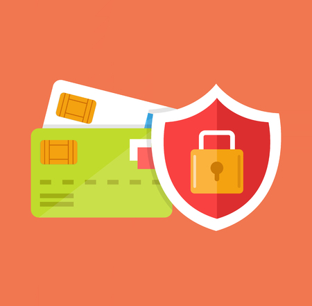 Secure credit card locked. Vector flat cartoon icon illustrationのイラスト素材