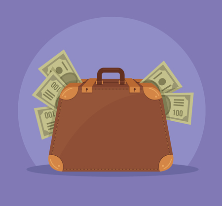 Big suitcase full of money isolated icon. Vector flat cartoon illustrationのイラスト素材