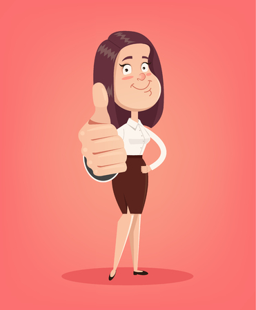 Happy smiling office worker woman showing ok sign. Vector flat illustrationのイラスト素材