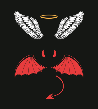 Angel and devil suit elements. Good and bad. Vector flat cartoon illustrationのイラスト素材