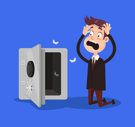 Sad shocked. No money financial crisis concept. Vector flat cartoon illustrationのイラスト素材
