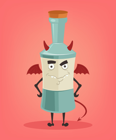 Angry alcohol bottle character mascot. Vector flat cartoon illustration.のイラスト素材