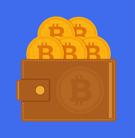 Wallet with bitcoin icon. Vector flat cartoon illustrationのイラスト素材