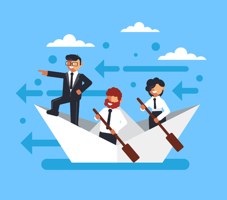 Happy business people. Teamwork start up new project successful business concept. Vector flat cartoon graphic design isolated illustrationのイラスト素材