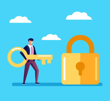 Secret office worker Key to success concept. Vector flat graphic design illustrationのイラスト素材