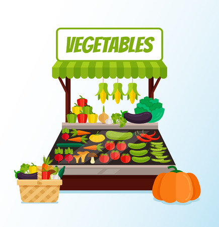 Fresh vegetable street market Vector flat cartoon graphic design isolated illustrationのイラスト素材