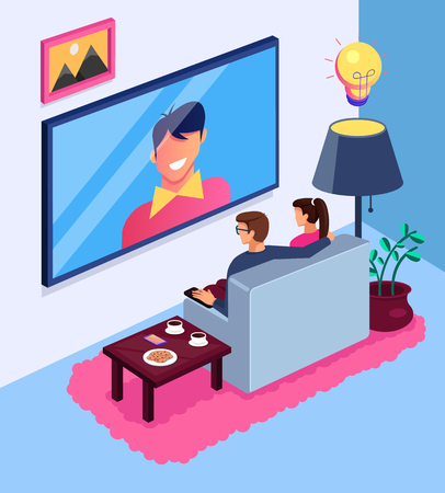 Tv show tv House modern interior concept. Vector flat cartoon isolated illustrationのイラスト素材