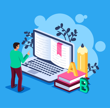 Laptop pc computer Online education library concept. Vector flat cartoon isolated illustrationのイラスト素材