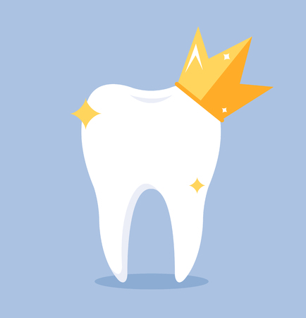 Healthy shiny tooth with crown. Somatology dentist concept. Vector flat cartoon design graphic illustration iconのイラスト素材