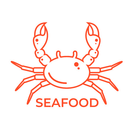 Line art crab banner poster advertisement. Sea food concept. Vector flat cartoon design graphic isolated illustrationのイラスト素材