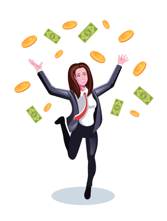 Happy smiling business woman office worker Successful business concept. Vector design graphic flat cartoon illustrationのイラスト素材
