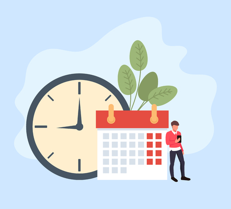 Time calendar management concept. Vector flat cartoon design graphic isolated illustrationのイラスト素材