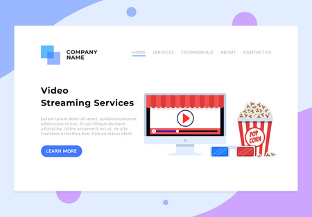 Video movie streaming service website banner interface concept. Vector flat cartoon design graphic isolated illustrationのイラスト素材