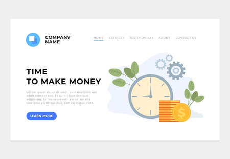 Time to make money web page site concept. Successful business vector flat graphic design cartoon illustrationのイラスト素材