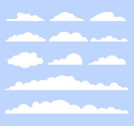 White isolated clouds on blue sky. Vector flat cartoon graphic design illustrationのイラスト素材