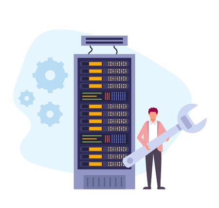 Data storage protection room workers concept. Vector flat graphic design cartoon illustrationのイラスト素材